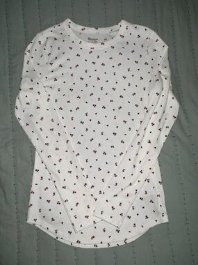 White Thermal Long Sleeve Top with Red Floral Print